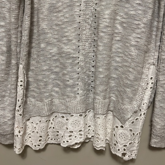 Mystree, Mix Media, Knit, U-Neck,Slit on each side Sweater, Light Taupe/Beige, L - Picture 3 of 8